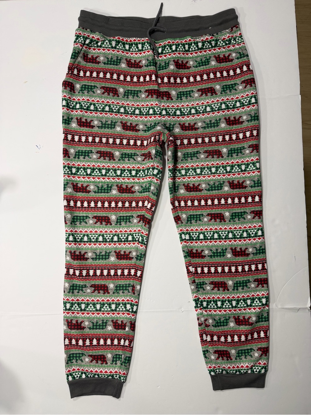 Unisex Red & Green Holiday Bear Print Joggers